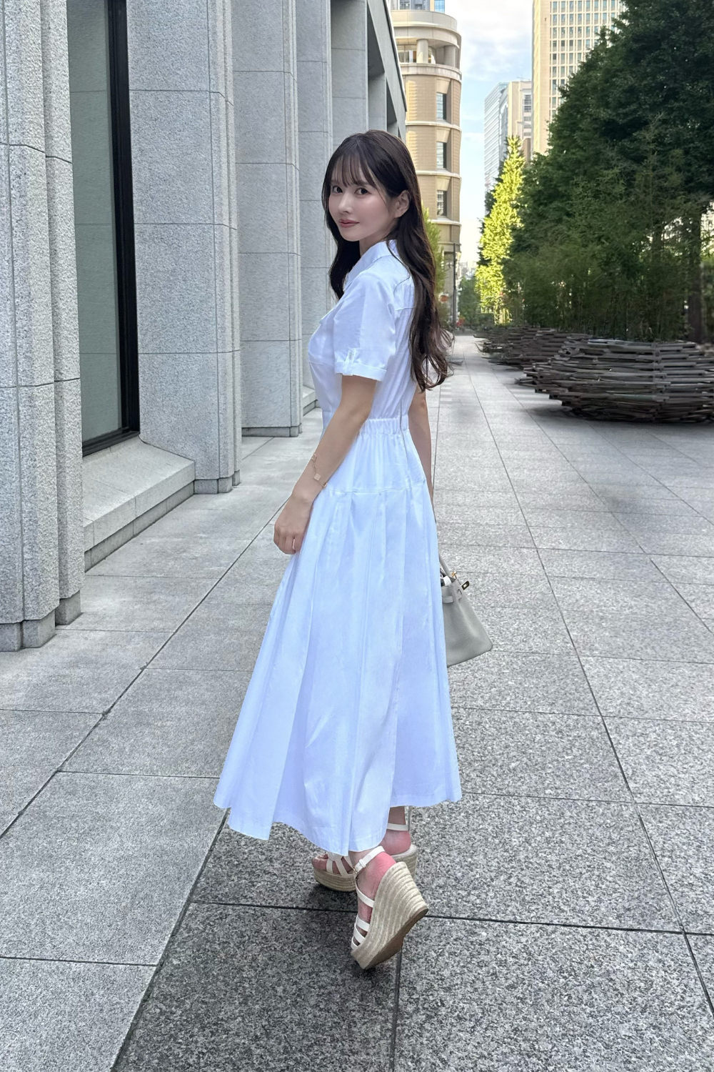 プリーツシャツワンピース